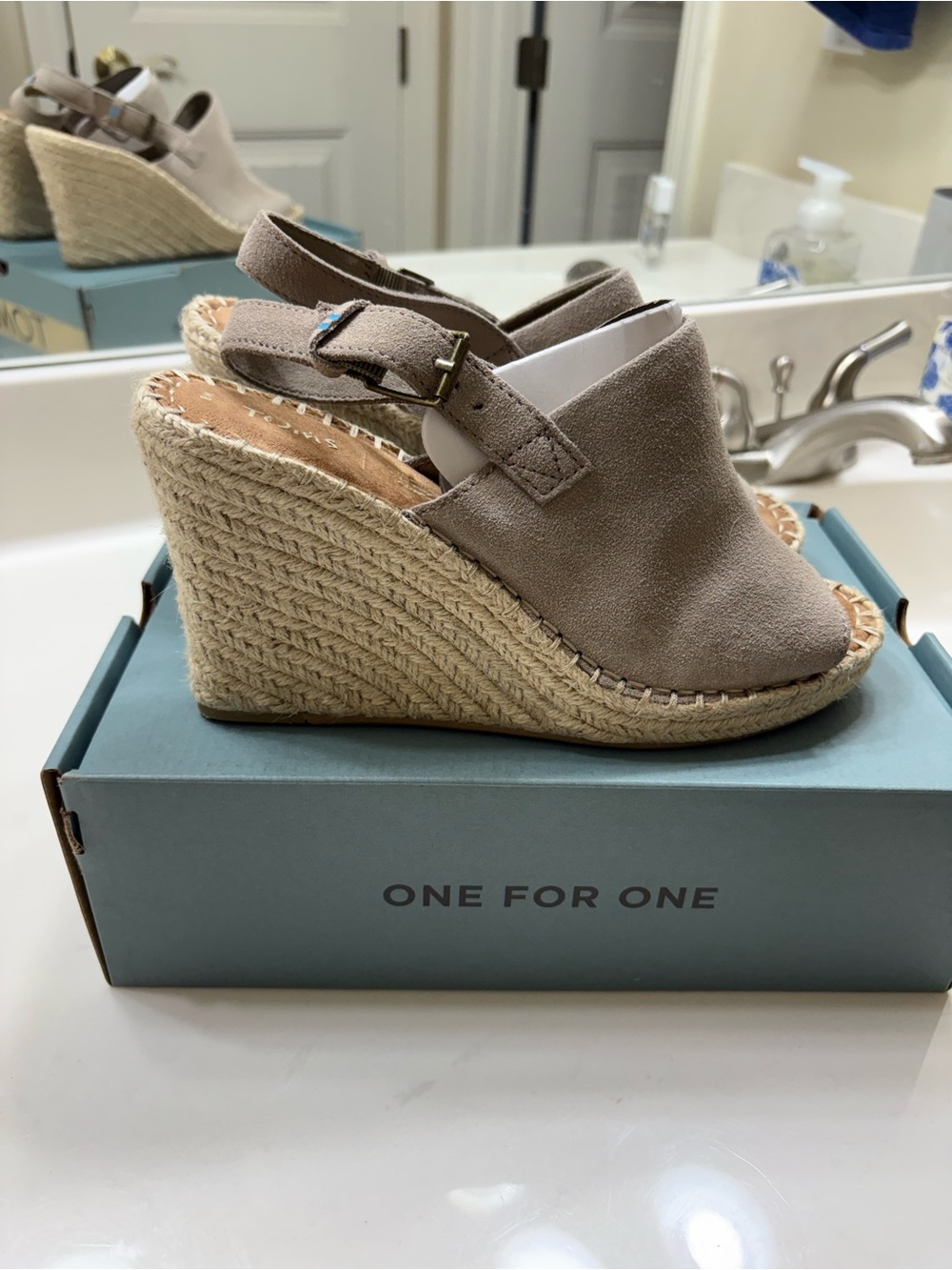 Toms Suede Espadrille Wedge Sandals - Taupe